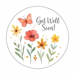 GET Well Soon Floral Flowers  Round Dot Stickers Set